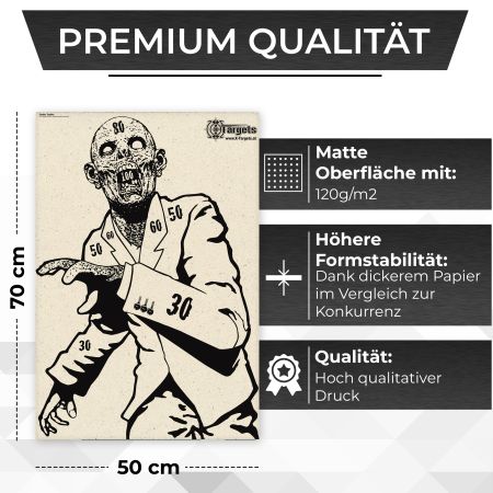 Preview: Zombie Snobby - Graspapier mit klar sichtbaren Einschusslöchern und blendfreier Oberfläche